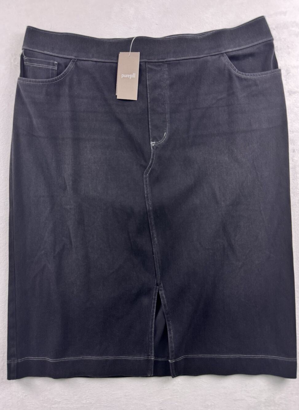 Pure Jill Denim Skirt Women’s Large Black Wash Pull On Front Slit NWT